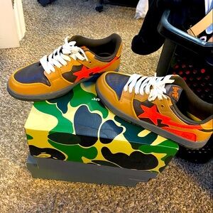 BAPE shoes size 10 orange and brown with star check
